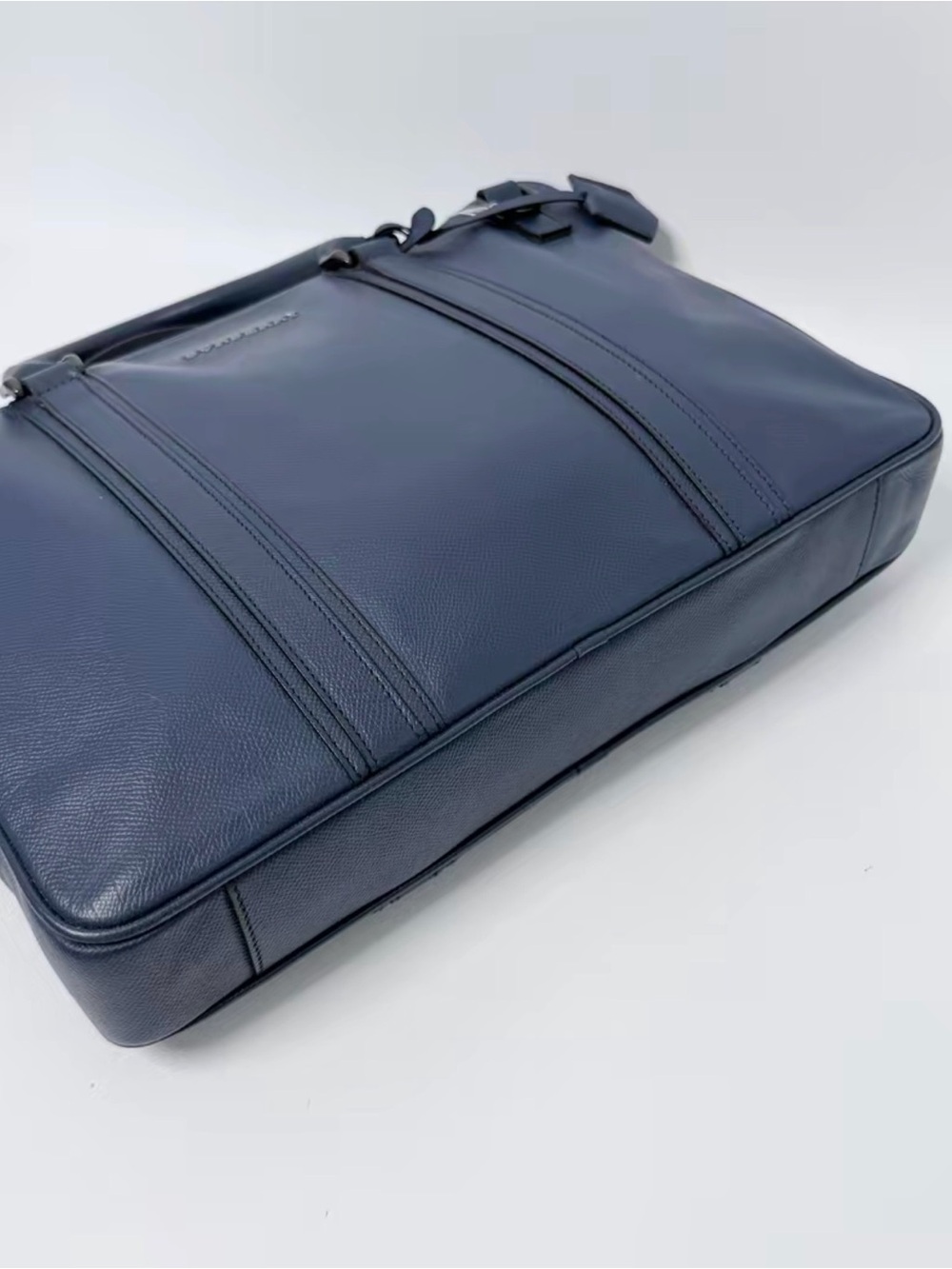 Burberry Navy Leather Laptop Briefcase with Black Detachable Strap - Picture 7 of 7
